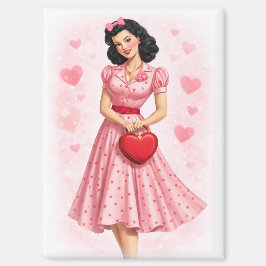 Imán Vintage Valentine Pin-Up Girl with Heart Purse