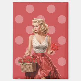 Imán Vintage Valentine Pin-Up Girl with Roses