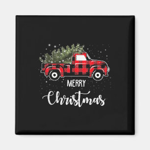 Imán Vintage Wagon Red Truck Christmas Tree Pajama Fami
