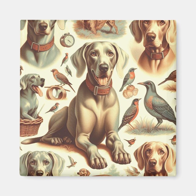 Imán Vintage Weimaraner Seamless (Frente)