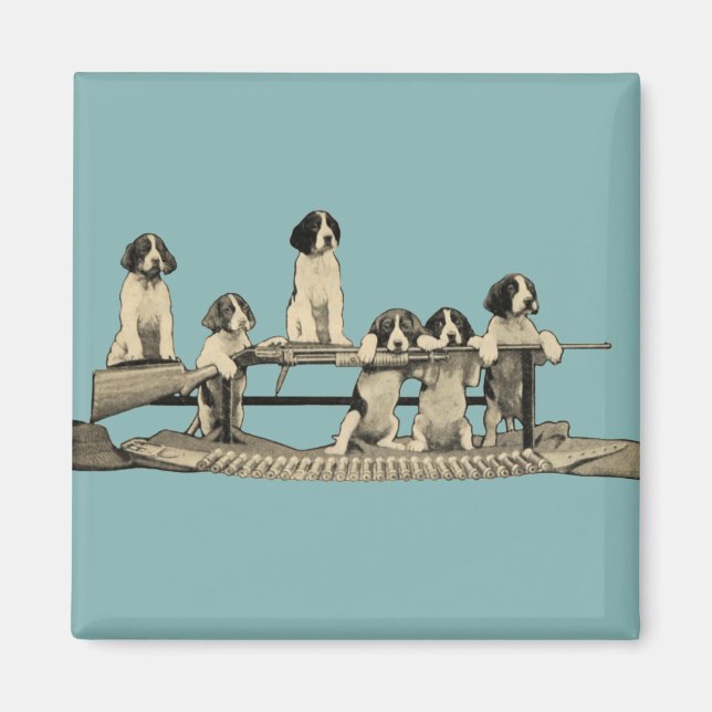 Imán Vintage Winchester Firearm Gun Dog Puppies Magnet (Frente)