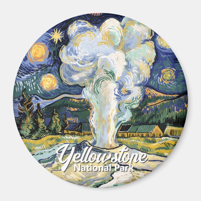Imán Vintage Yellowstone Old Faithful Classic Landscape (Frente)