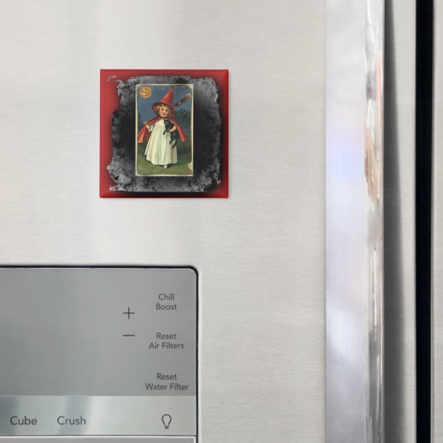 Imán Vintage Young Halloween Witch Eerie Background (In situ (nevera))