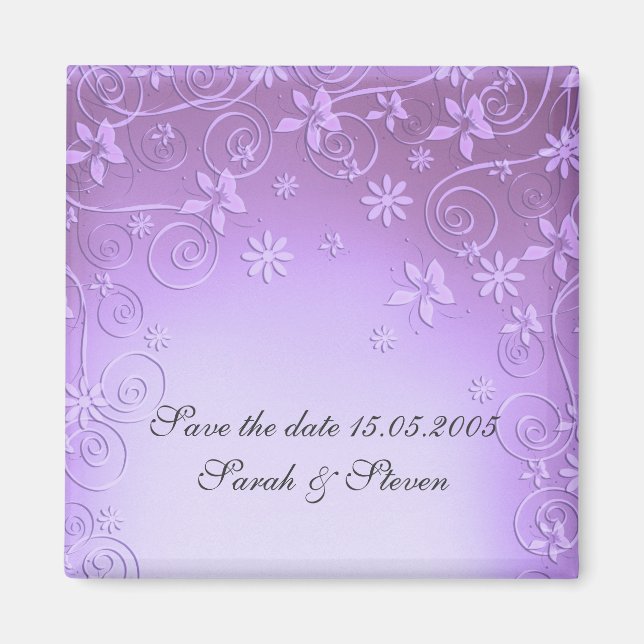 Imán Violet Floral Art Save date Magnet (Frente)
