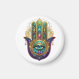 Imán Violet Verde Oro Pétalos Hamsa Turquesa Tercer Ojo