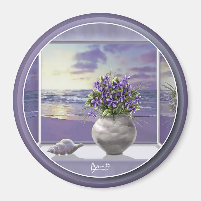 Imán violetas en tarro lunar (Frente)