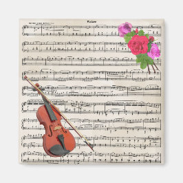 Imán Violin y Rosas Diseño musical de hojas de cosecha