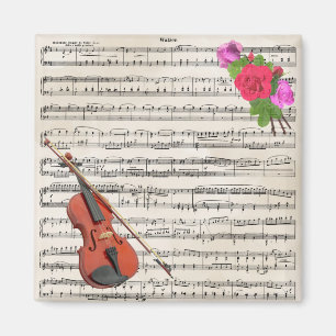 Imán Violin y Rosas Diseño musical de hojas de cosecha