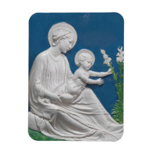 Imán Virgen con Niño Della Robbia Lirios Blancas y Azul