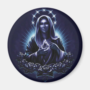 Imán Virgen María bendecido flor púrpura
