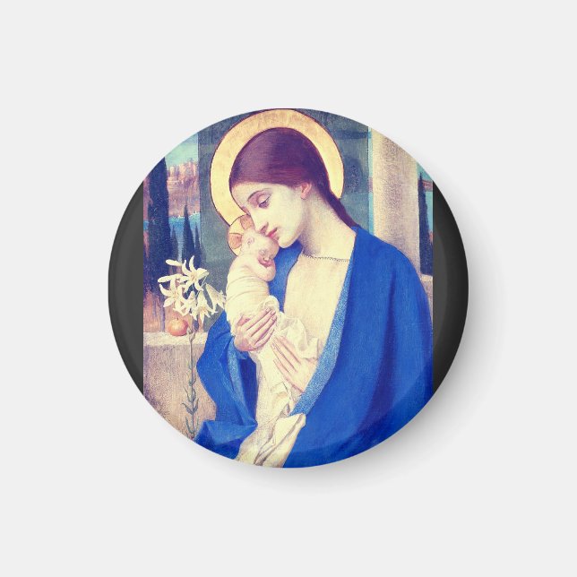 Imán Virgen María y Niño de Marianne Stokes (Frente)