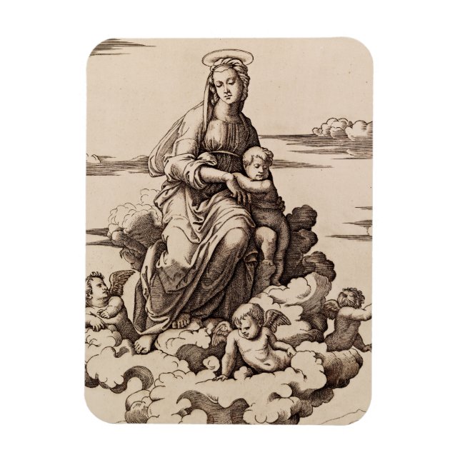 Imán Virgen y Niño en las Nubes (Vertical)