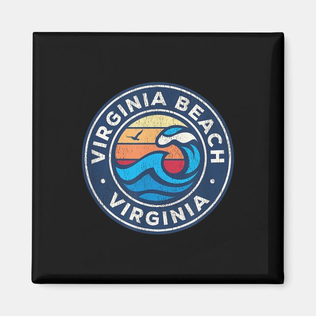 Imán Virginia Beach Virginia Va Vintage Nautical Waves (Frente)