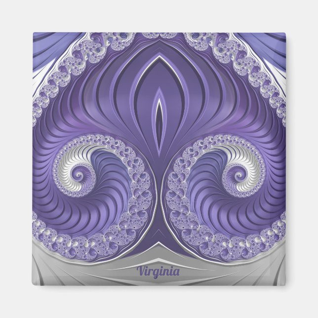 Imán VIRGINIA ~ Patrón abstracto ~ Blanco gris púrpura  (Frente)