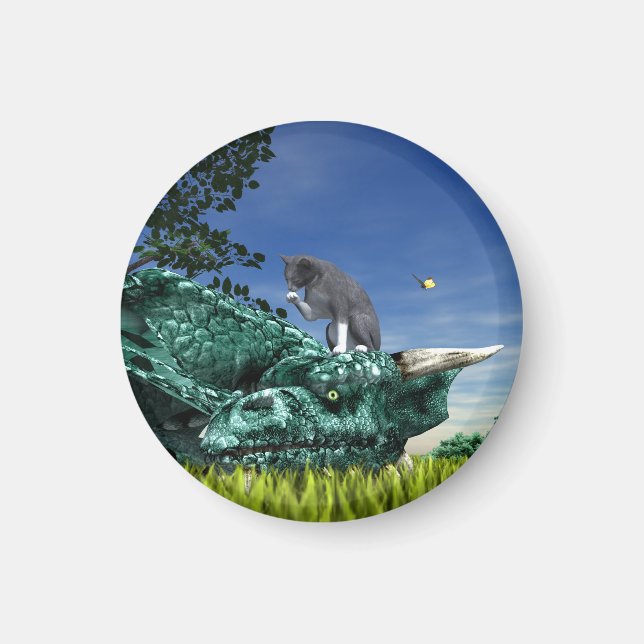 Imán Visitante sorpresa - Gato lindo en la cabeza del d (Frente)