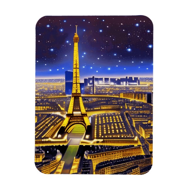 Imán Vista aérea de París bajo las estrellas (Vertical)