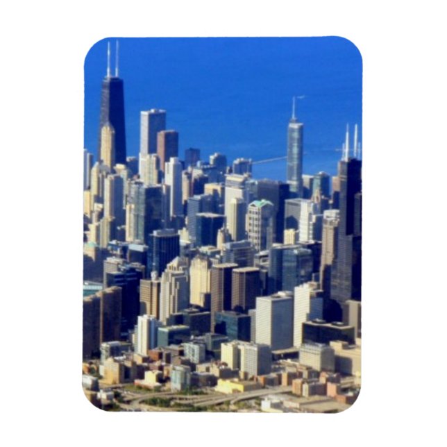 Imán Vista aérea del centro de Chicago con lago (Vertical)