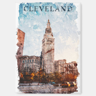 Imán Vista Cleveland Ohio Watercolor City