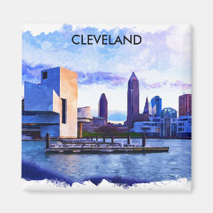 Imán Vista Cleveland Ohio Watercolor Cityscape