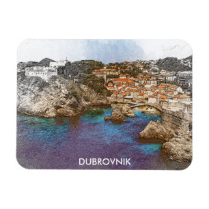 Imán Vista costera de la acuarela de Dubrovnik Croatia