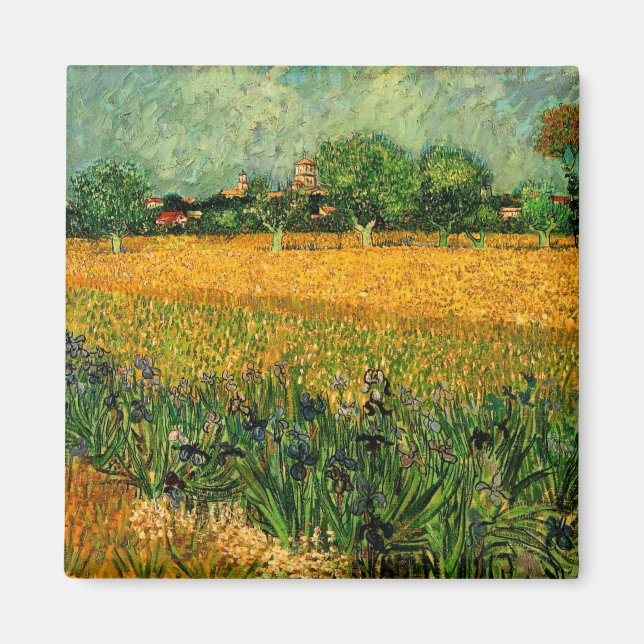 Imán Vista de Arlés con lirios por Vincent van Gogh (Frente)