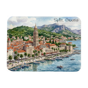 Imán Vista de arte de acuarela de Split Croacia Dalmaci