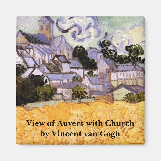 Imán Vista de Auvers con iglesia por Vincent van Gogh (Frente)