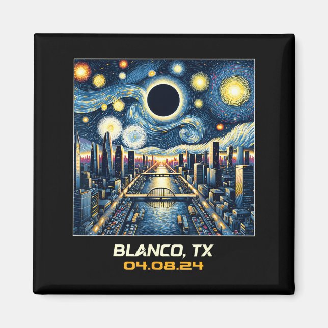 Imán Vista de Ciudad Eclipse Total Solar Blanco Texas (Frente)