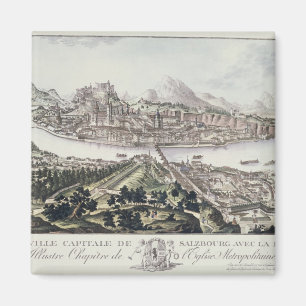 Imán Vista de la ciudad capital y la fortaleza de Salzb