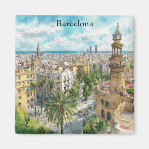 Imán Vista de la ciudad de Barcelona España Cataluña Pi