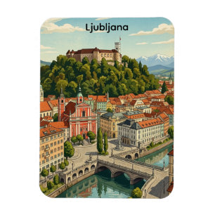Imán Vista de la ciudad de Ljubljana Eslovenia vintage