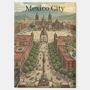Imán Vista de la ciudad de México CDMX Vintage Travel