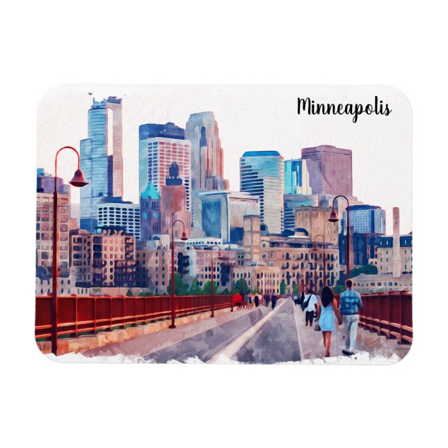 Imán Vista de la ciudad de Minneapolis Minnesota (Horizontal)