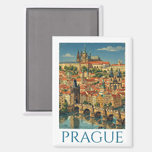 Imán Vista de la ciudad de Praga República Checa Vintag