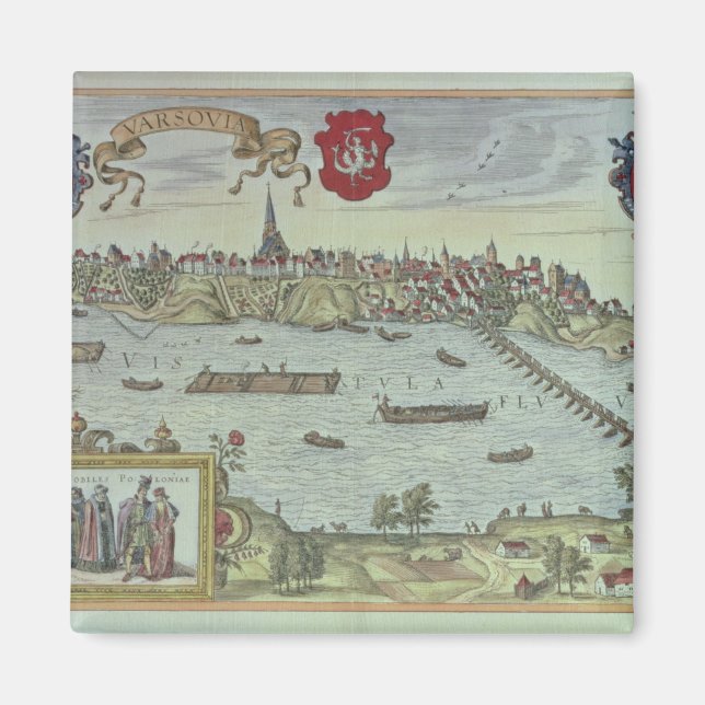 Imán Vista de la ciudad de Varsovia al lado del río Vis (Frente)