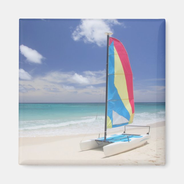 Imán Vista de la playa con velero (Frente)