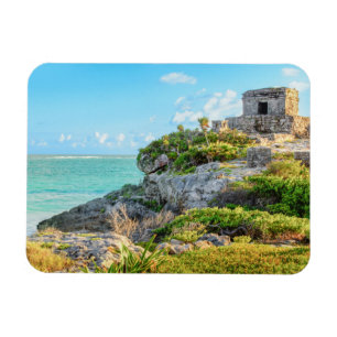 Imán Vista de las ruinas de Tulum, dios del templo de