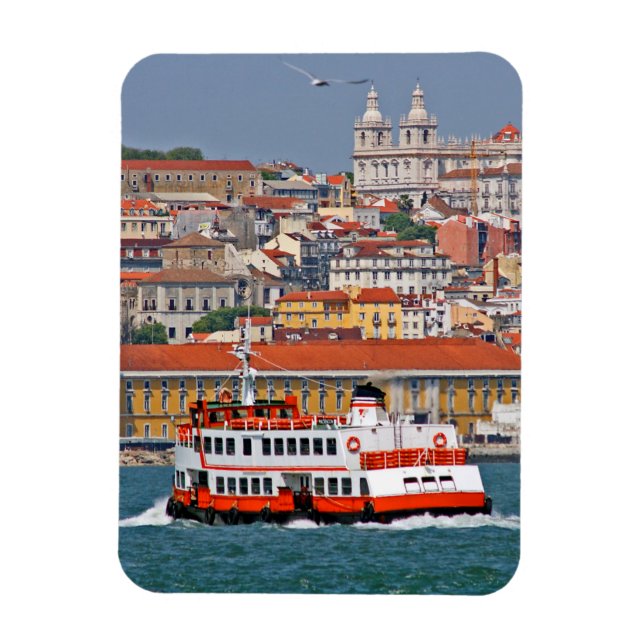 Imán Vista de Lisboa con el antiguo ferry en el río Taj (Vertical)