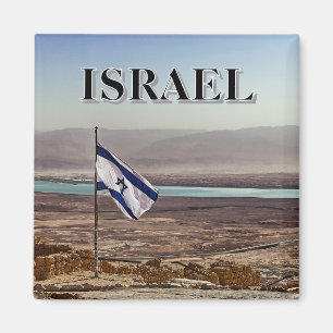 Imán Vista de Masada con bandera israelí