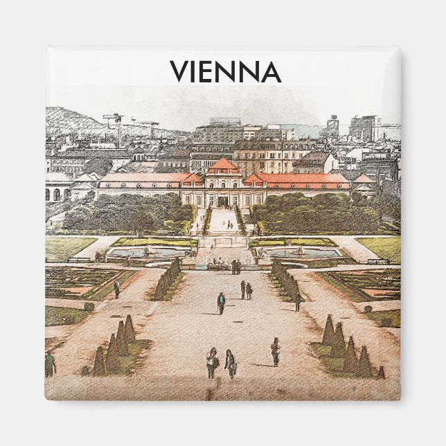 Imán Vista de Panorama Histórico de Viena Austria (Frente)