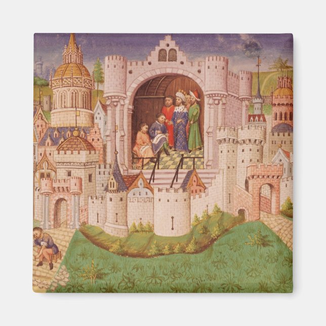 Imán Vista de una ciudad con trabajadores pavimentando  (Frente)