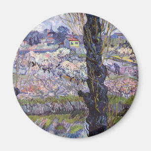 Imán Vista de Van Gogh de Arles Huertos en Flor Impresi