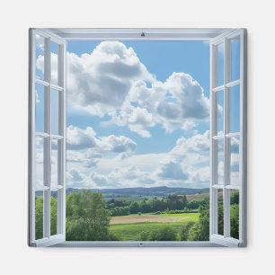 Imán Vista de ventana de paisajes rurales