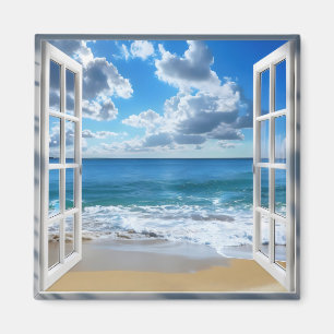 Imán Vista de ventana del océano soleado