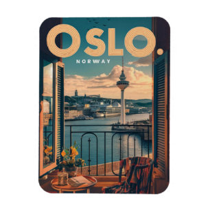Imán vista del balcón de Oslo Noruega regalos y vintage