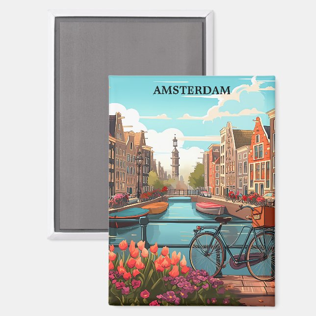 Imán Vista del Canal Holanda de Amsterdam (Anverso/Reverso)