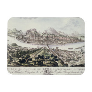 Imán Vista del capital y de la fortaleza de Salzburg,