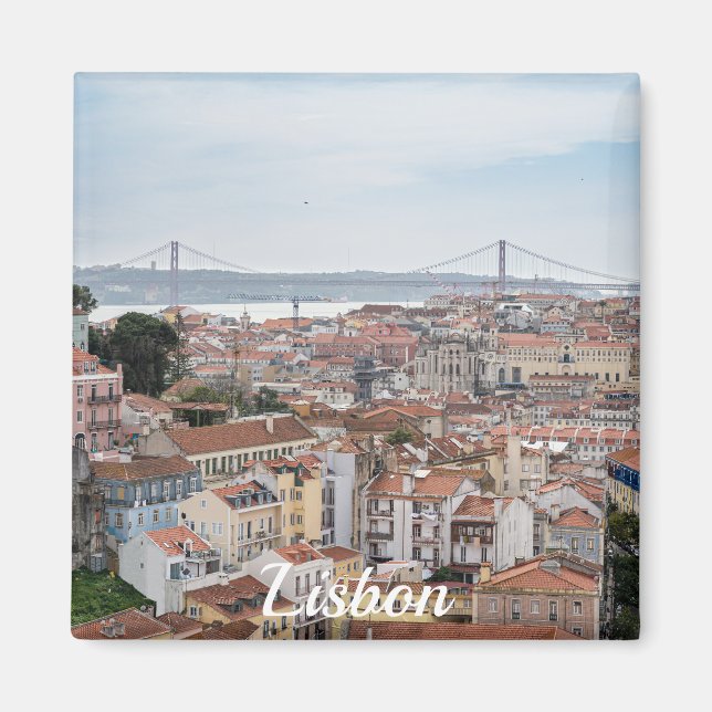 Imán Vista del casco antiguo de Lisboa y el puente del  (Frente)