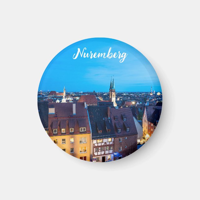 Imán Vista del casco antiguo de Nuremberg de noche (Frente)