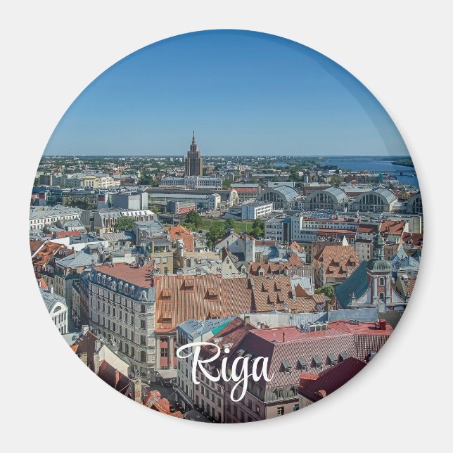 Imán Vista del casco antiguo de Riga desde arriba (Frente)